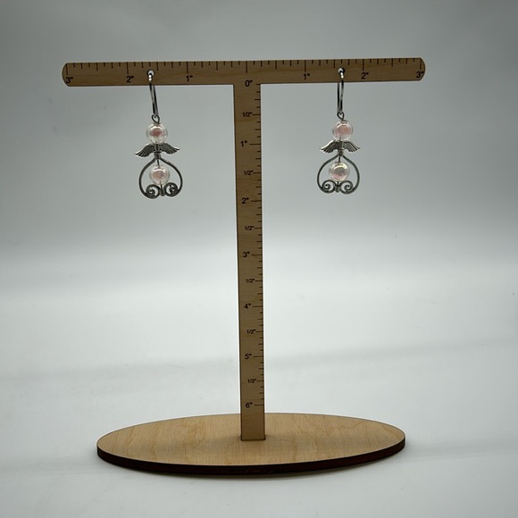 Handmade Angel Wing Earrings Pink Iridescent Beads Stainless Steel Hooks NWT - Picture 3 of 6